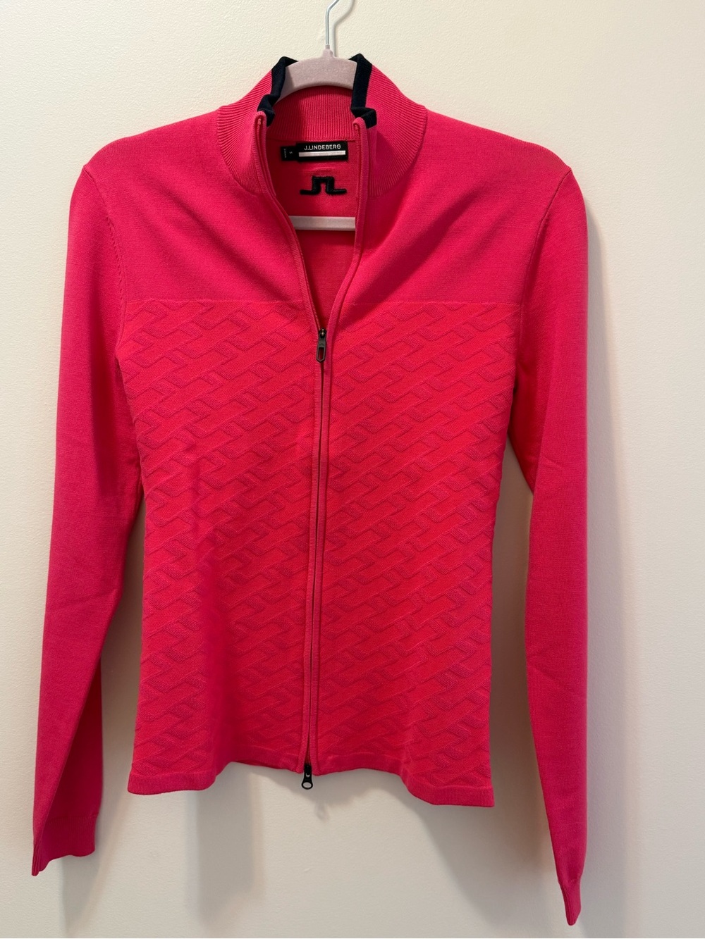 J.Lindeberg Hot Pink Full-Zip Textured Cardigan
